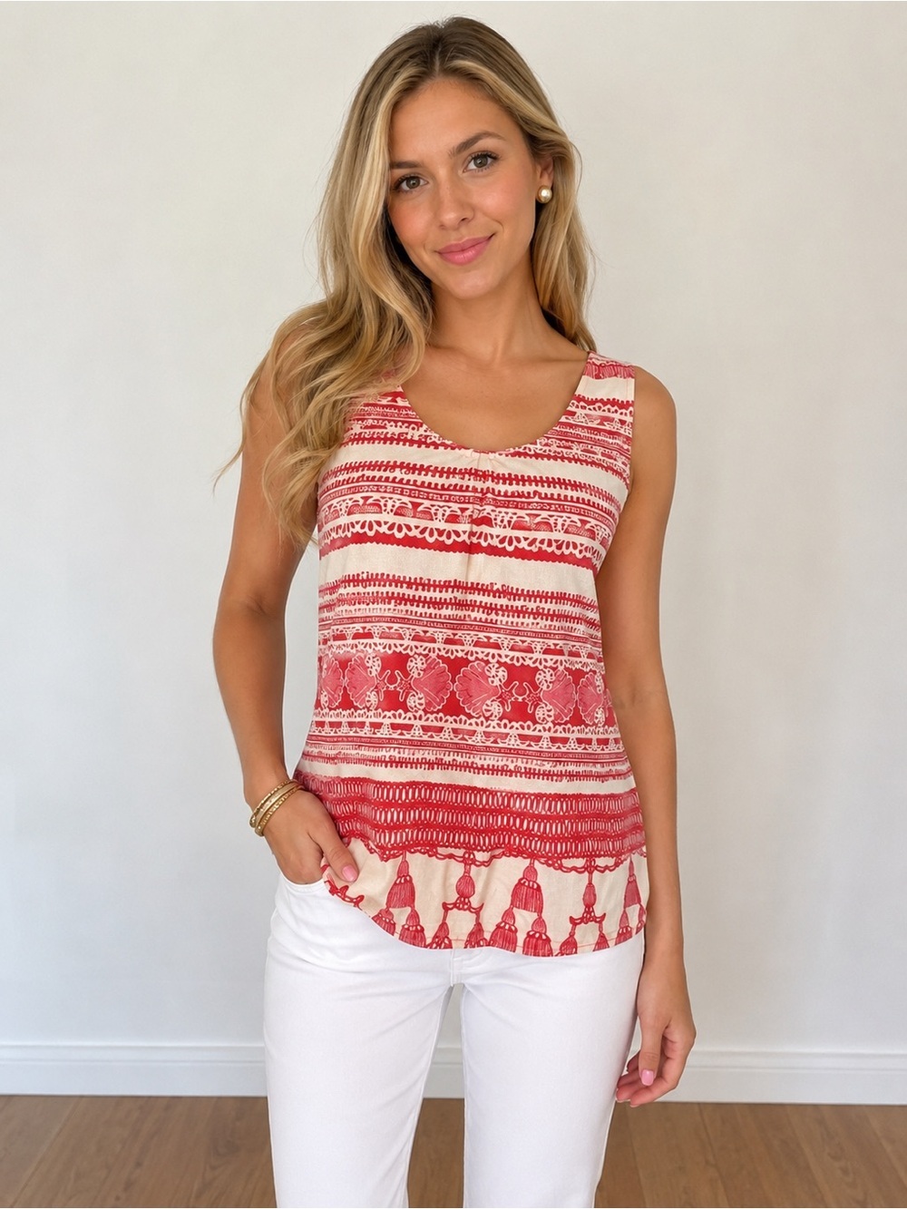 Lilly Pulitzer Coral/White Silk Blend Tank Top Size Medium